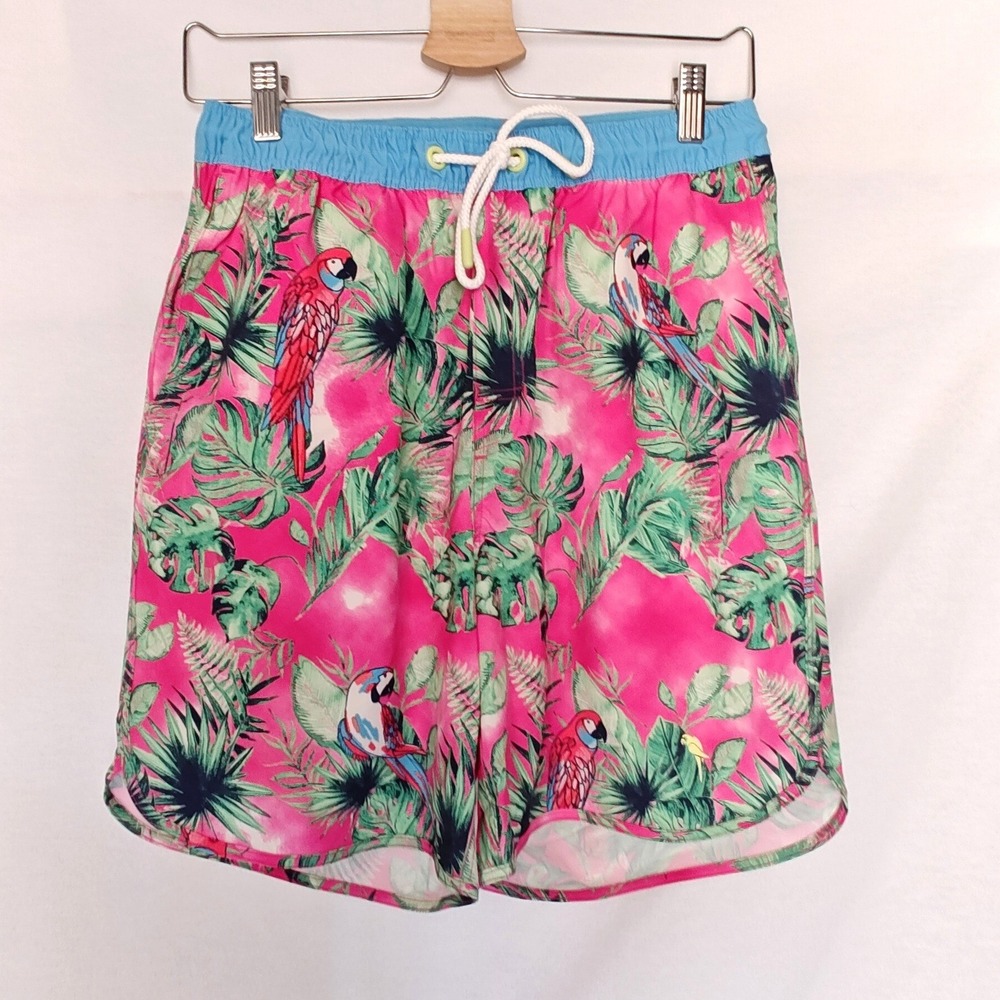 Margaritaville Island Reserve Swim Trunks Parrot Pink Blue Tropical Small 7" New